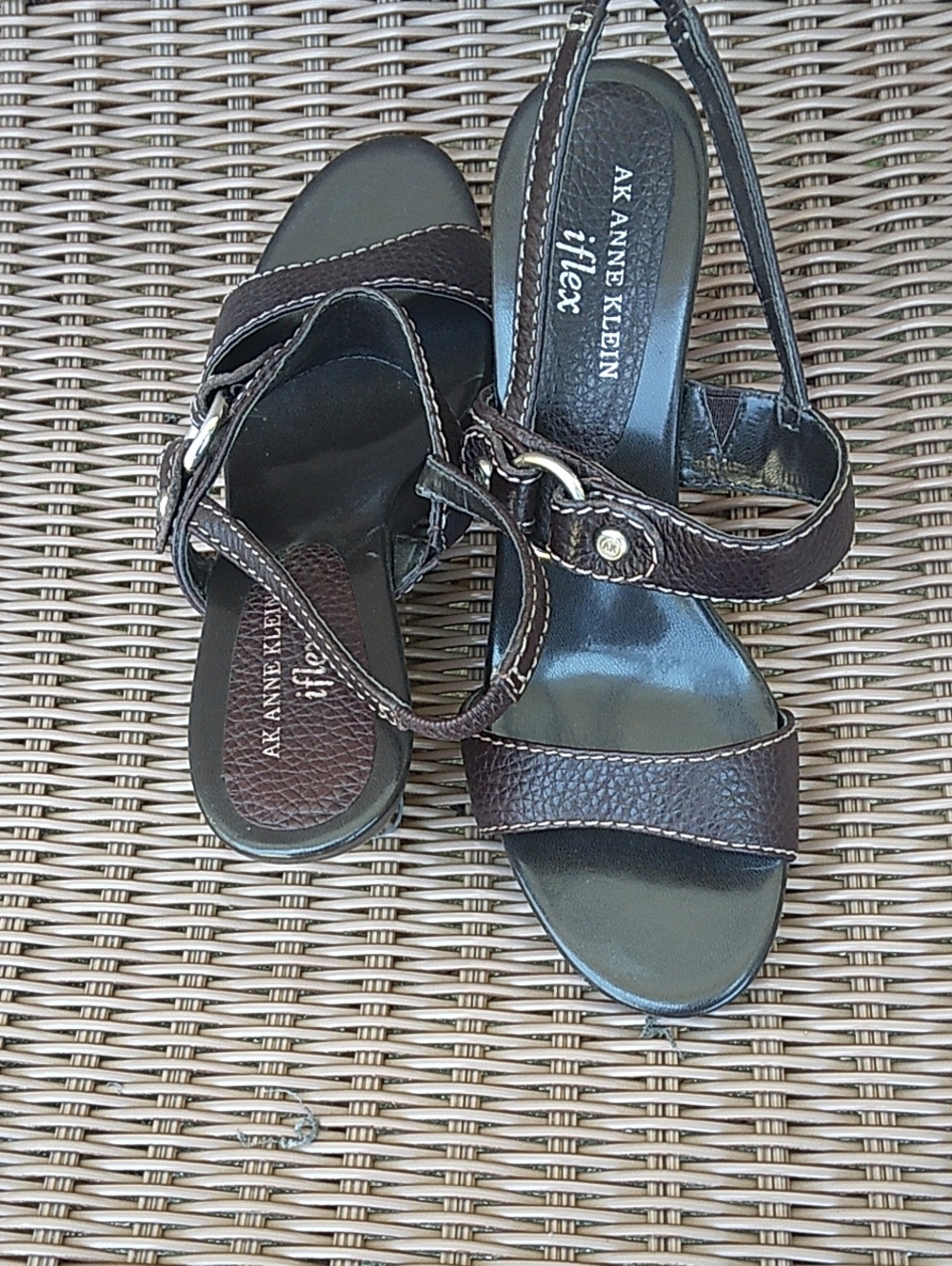 AK Anne Klein Brown Leather Strappy Wedges